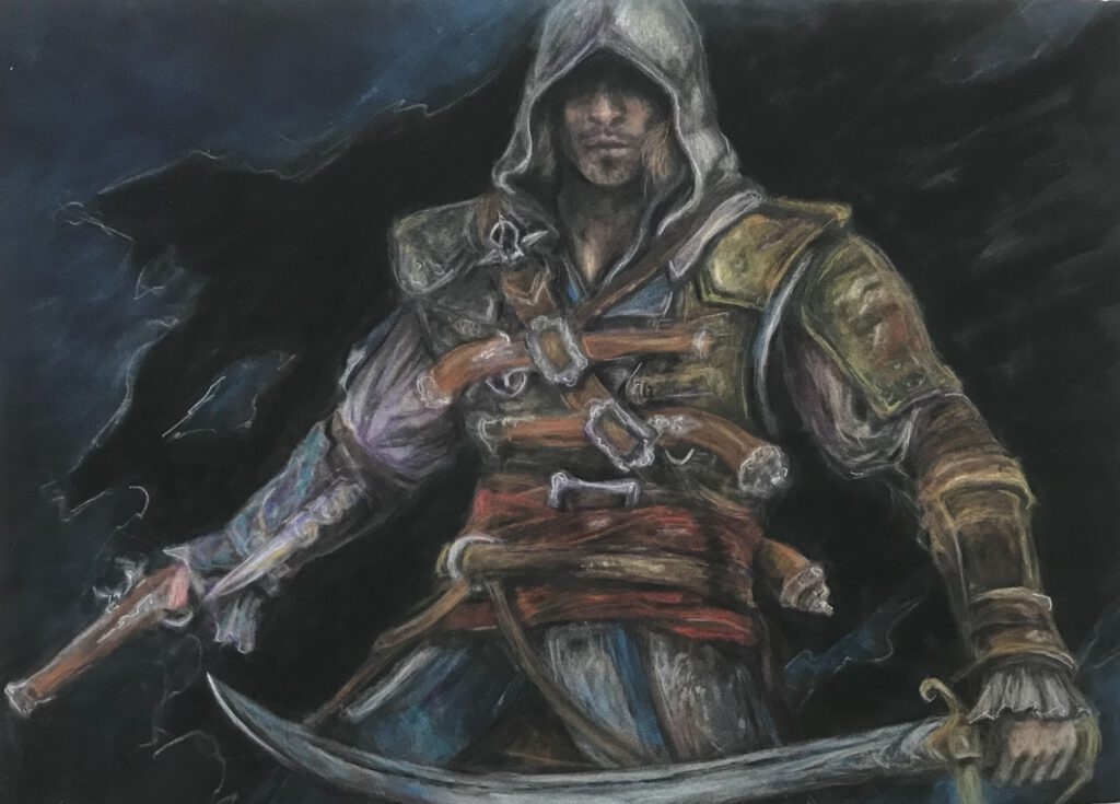 Assassins creed art, pasteltekening, €65,-